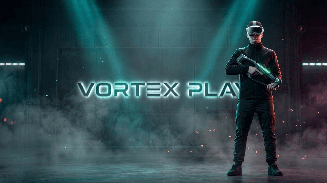 Giocatore in un'arena VR free-roam Vortex Play
